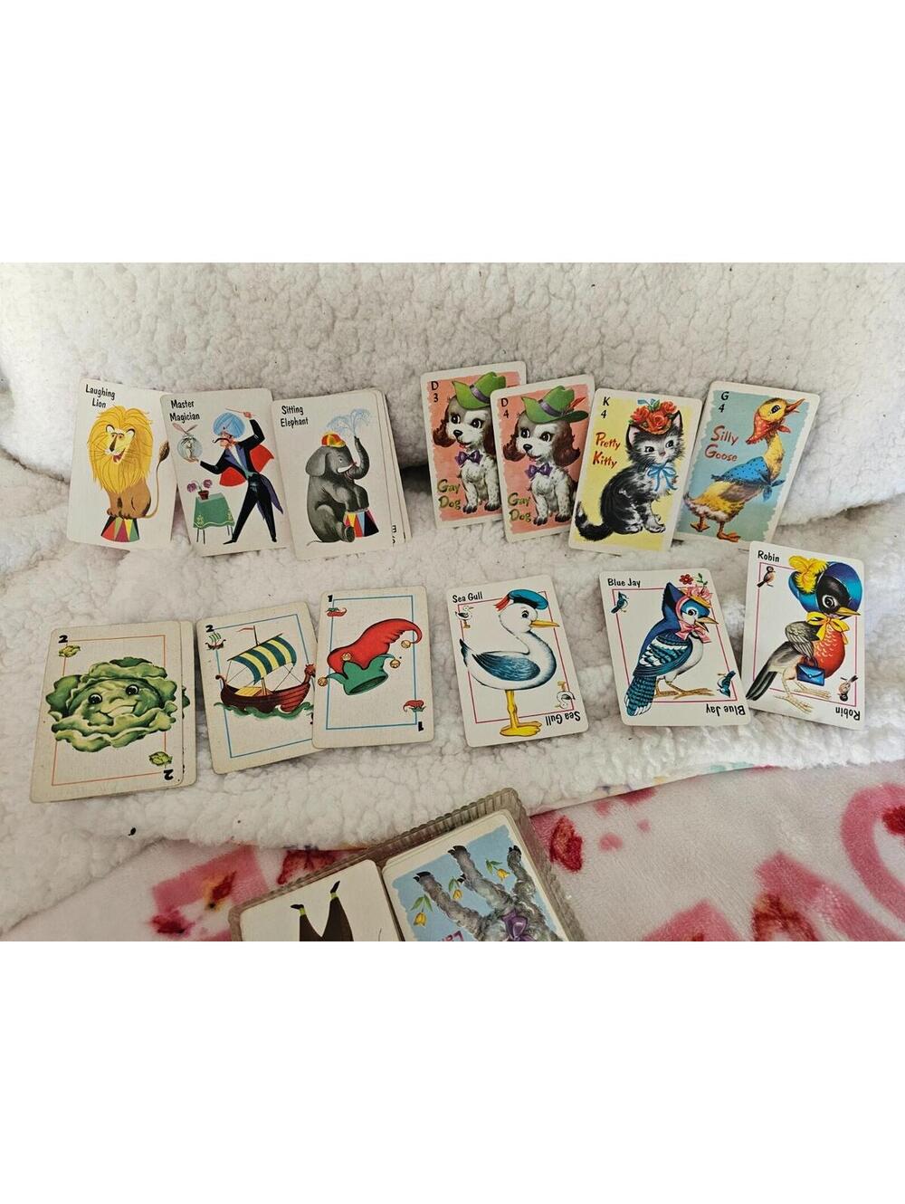 Set of 4 Whitman Vintage Playing Cards W/Case Crafting Old Maid Hawk Animal Rum - Picture 8 of 15